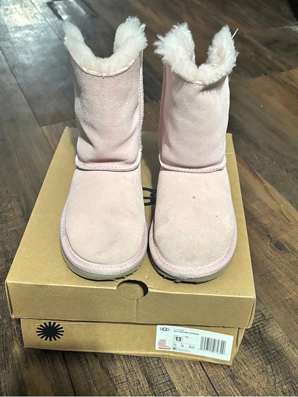 UGG Kids Classic Mini Bow / Fluff Bow Boot Pink Winter Boots US 13